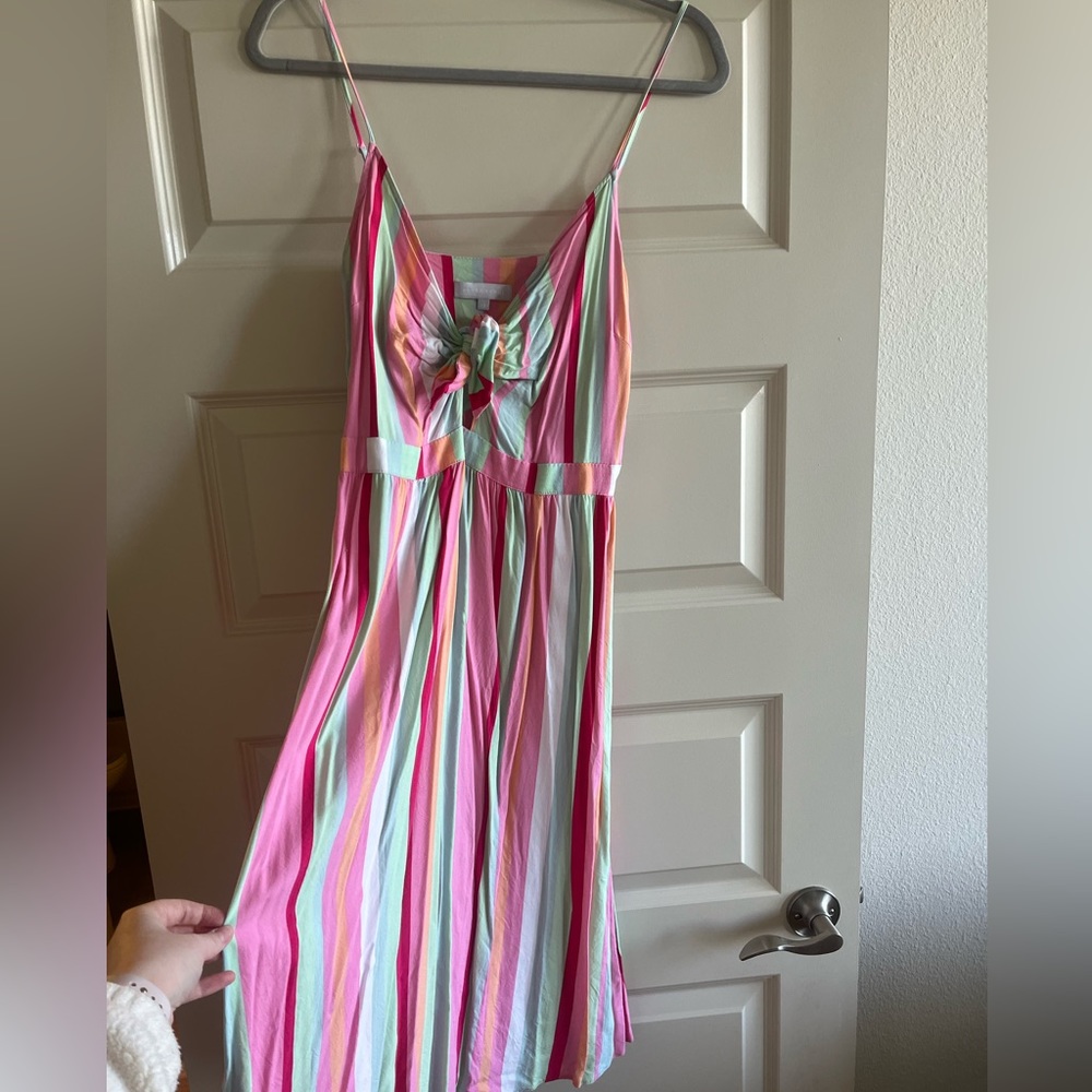 Red Herring Multi Color Pastel Midi Dress, Adjustable straps, adjustable chest